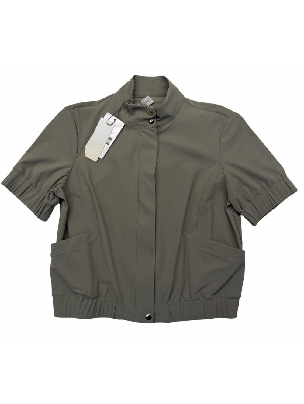 Tristan Structured Short Sleeve Cropped Zip Jacket Grey Size M
